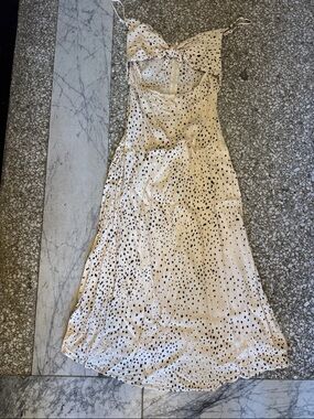 Olivaceous Cream Slip Midi Dress with Black Dot Print